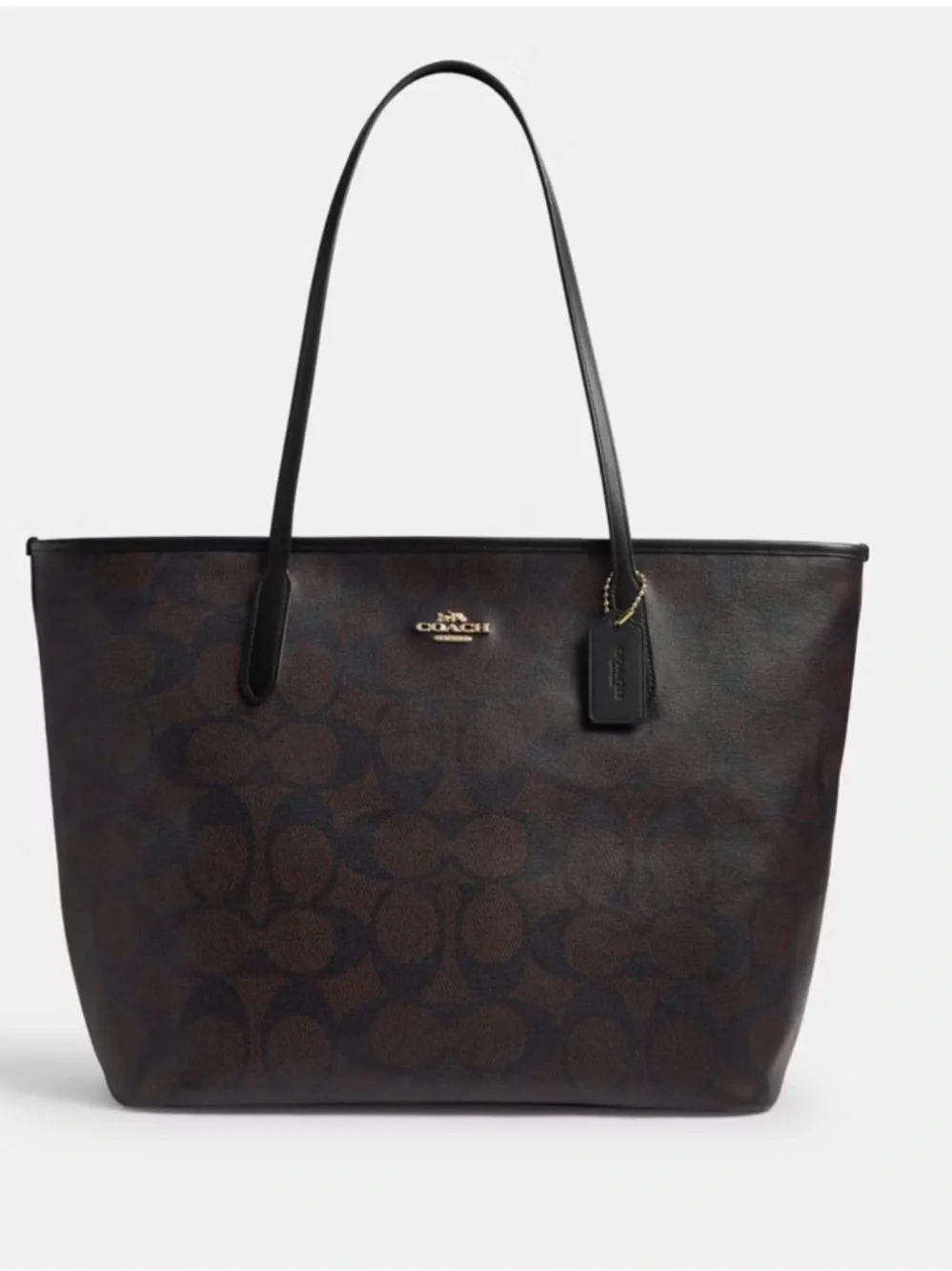 🤎Coach NWT Walnut Brown & Black Large City Tote In Signature C Monogram /Zipper